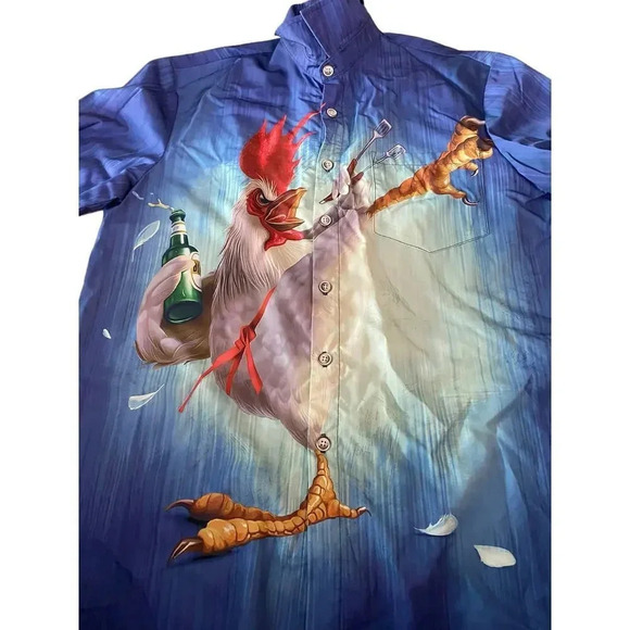 Royaura Men's Blue Short Sleeve Print Button Down Casual Shirt Size Medium - Picture 5 of 5